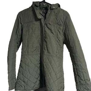 Sisley Women's Olive Green Quilted Hooded Jacket